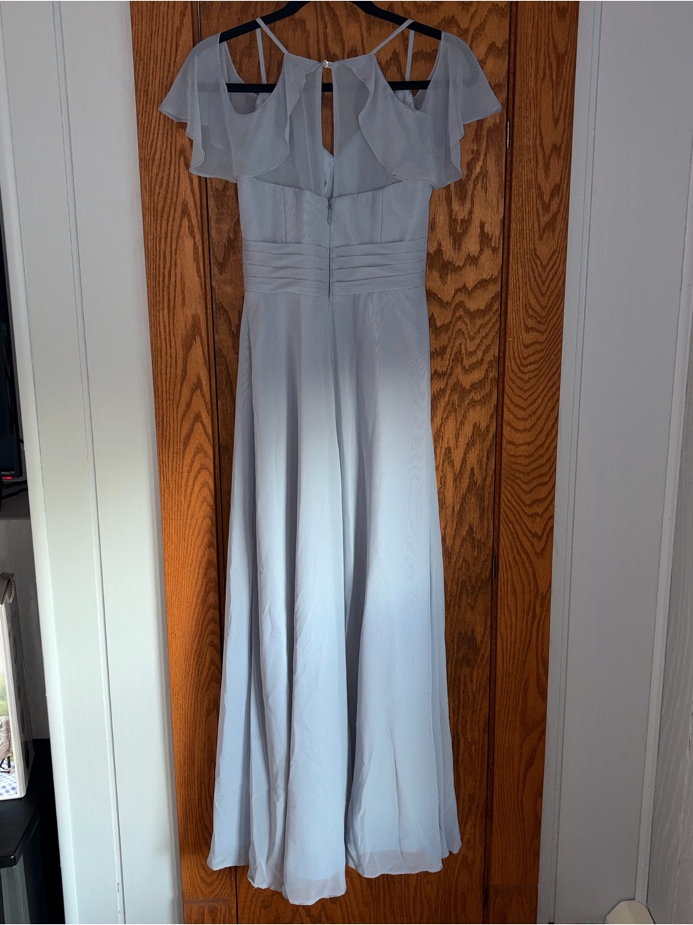 Azazie One-Shoulder Cold-Shoulder Chiffon Gown in Dusty Blue - Picture 4 of 8